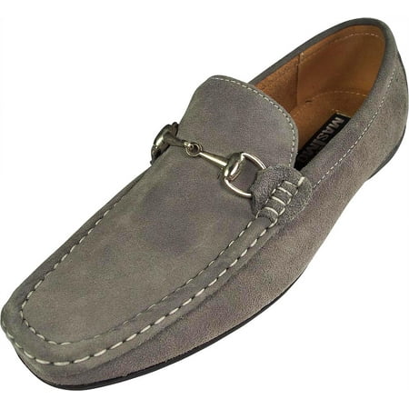 

Mens Masimo Suede Dress Driving Moccasin Casual Loafer Slip On Fashion Shoe 39641-6.5D(M)US Grey Weathered Horse Bit Buckle