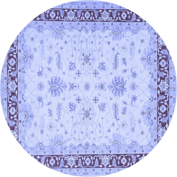 Ahgly Company Machine Washable Indoor Round Oriental Blue Traditional Area Rugs, 4' Round