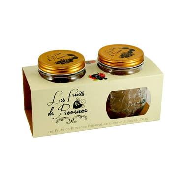 Grant Howard Les Fruits de Provence Preserve jar 2 Set, 24 Ounces, Glass Food Storage Canning Container, Metal Emboss Top, Clear