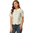 thumbnail image 2 of INSPIRE CHIC Chemisier à Col Peter Pan pour Femmes Manches Courtes Bouffantes Boutonné Floral, 2 of 6