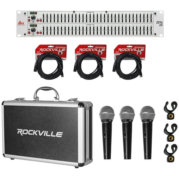 DBX 231S Dual 31 Band Graphic Equalizer Pro Audio Rack Mount EQ Mics Cables Case