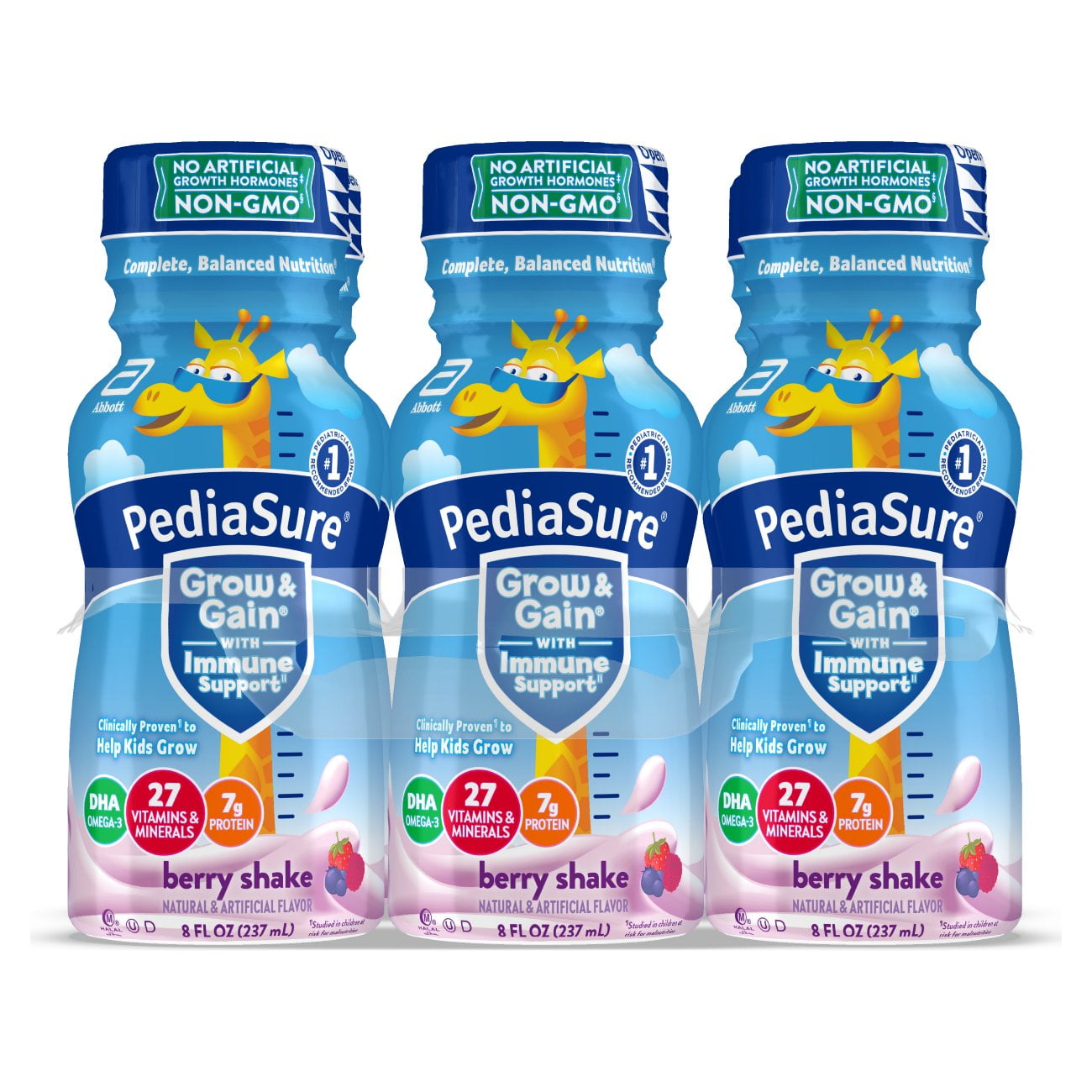 PediaSure Grow & Gain Nutritional Shake with Immune Support, Berry, 8 fl oz Bottle (6 Count)