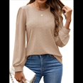 thumbnail image 3 of Blusas de Larga con Ojales para Mujer, -Otoño 2025, Cuello Redondo, Blusas Informales Holgadas, Conjuntos de Moda. Caqui XL, 3 of 8
