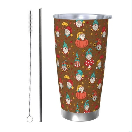 

Goofa cute gnome Pumpkin for 20 oz Skinny Tumbler Stainless Steel Coffee Mug Slim Vacuum Insulated Travel Cup Car Cup-Straw Two-piece Set