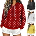 thumbnail image 6 of Womens Graphic Hoodies Drawstring Loose Pullover Hooded Sweatshirts with Pocket Drop Shoulder Long Sleeve Tops (XL, Red|Polka Dot), 6 of 6