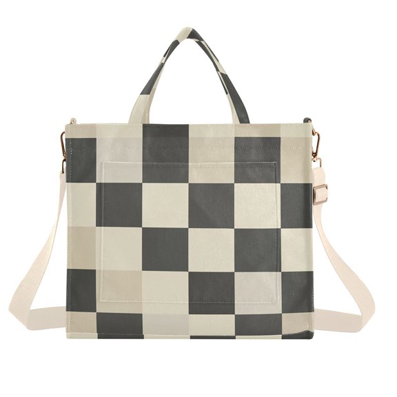 Checkerboard Pattern Corduroy Tote Bag Handbag Large Messenger Bag Shoulder Crossbody Zipper Bag Purse