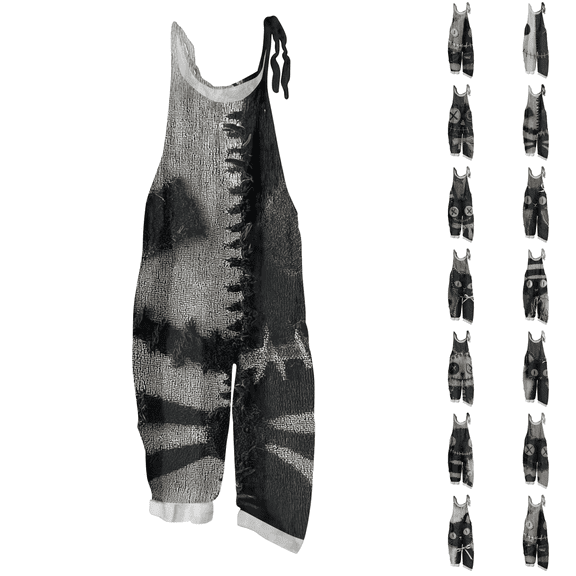 Womens Halloween Linen Jumpsuits Plus Size Sleeveless Floral Print Loose Wide leg Rompers