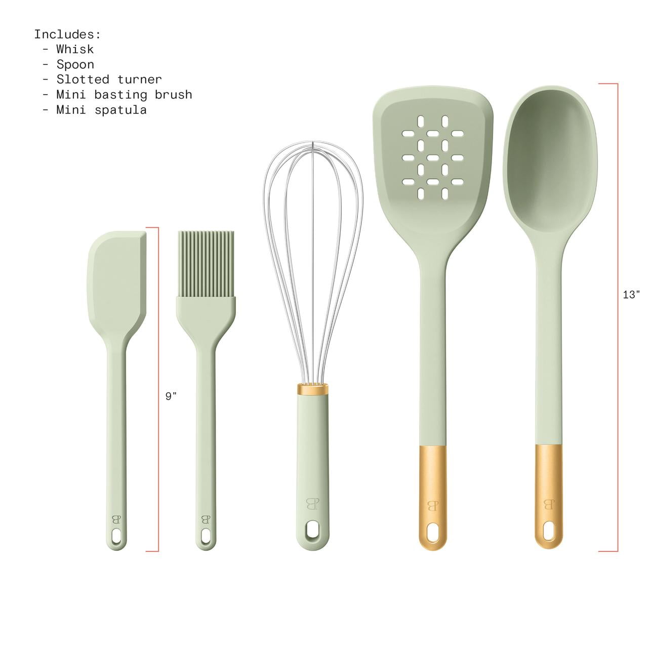 Beautiful 5-Piece Kitchen Tool Set, Sage Green by Drew Barrymore