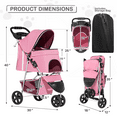 thumbnail image 3 of MoNiBloom 3 Wheel Folding Pet Dog Stroller, Foldable Lightweight Trolley with Storage Basket, Cup Holder and 360° Rotating Front Wheel for Small Medium Dogs, Pink, 3 of 16