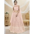 thumbnail image 4 of Readytowearshop Women's Pink Semi-Stitched Lehenga Choli with Sequin Floral Embroidery, Heart-Shaped Neckline, and Tie-Back Blouse, 4 of 5