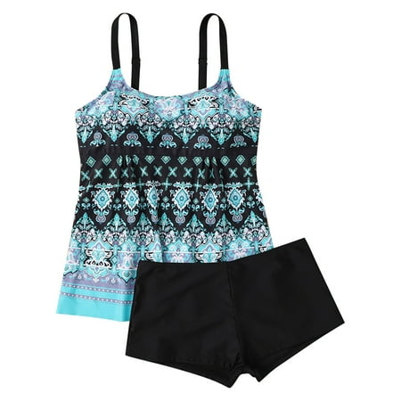Dorkasm Plus Size Tankini Swimsuits for Women Blouson Swim Tops with Boyshorts Two Piece Bathing Suits Cyan S