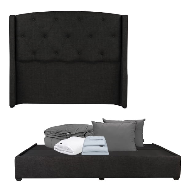 Box Base Cama King Size+Cabecera Zefyr Negro+Almohada 2Pack+Protector Cloud+Sabanas Softy+Edredon Homy