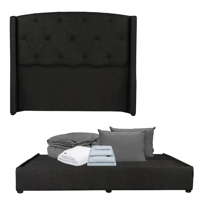 Box Base Cama King Size+Cabecera Zefyr Negro+Almohada 2Pack+Protector Cloud+Sabanas Softy+Edredon Homy
