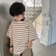 thumbnail image 2 of Camiseta de manga corta de algodón puro a rayas para niños, camiseta versátil de estilo coreano para verano 2023, 2 of 4