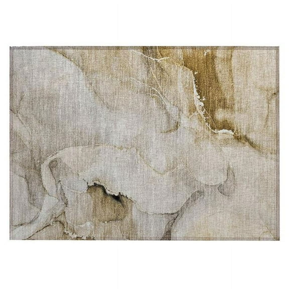 HomeRoots 560438 2 x 3 ft. Brown & Gray Abstract Washable Non Skid Indoor Outdoor Rectangle Machine Woven Area Rug