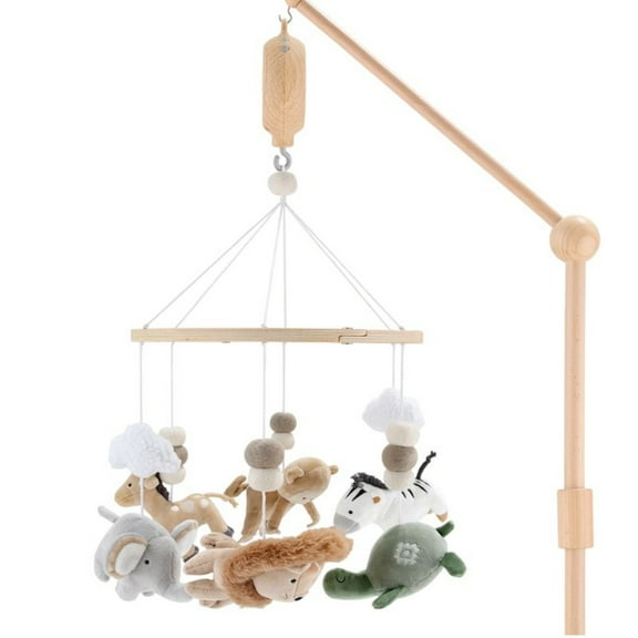 The Peanutshell Safari Serenity Baby Musical Wooden Crib Mobile