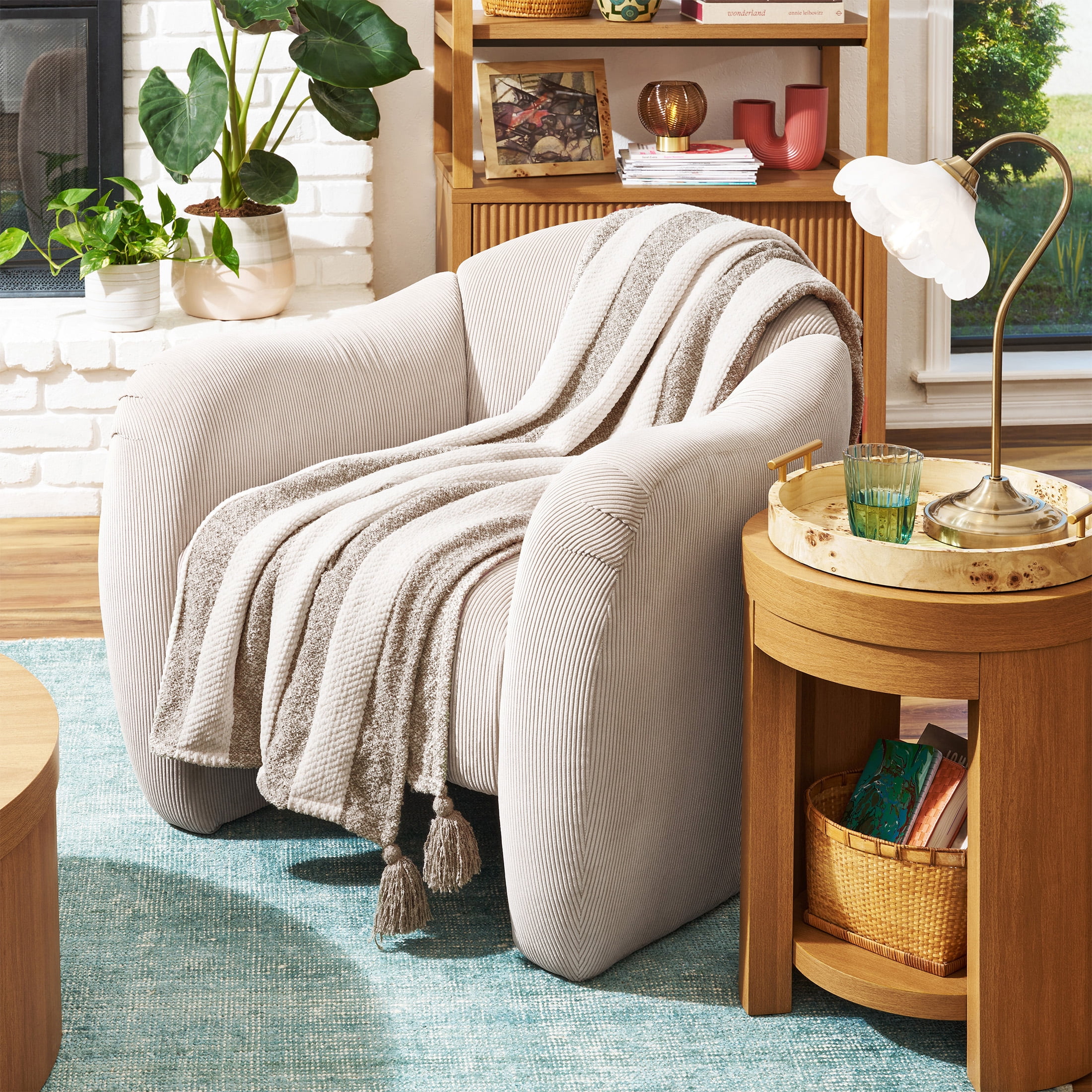 Beautiful Porcini Taupe Chenille Striped Throw by Drew Barrymore, 50" x 60"