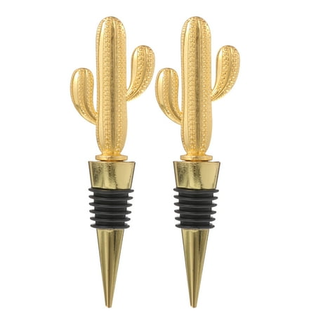 

2pcs Creative Cactus Wine Stoppers Champagne Stoppers for Party Wedding (Golden)