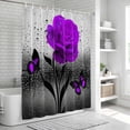 thumbnail image 6 of Purple Rose Shower Curtain, Waterproof Shower Curtains for Bathroom, Raindrops Floral Butterfly Abstract Grey Art Washable Fabric Bathtub Curtain Set Bath Decor with 12 Hooks Stall 36"x72", 6 of 8