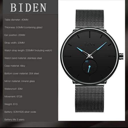 BIDEN Men Fashion Business Watch Ultra Thin Big Dial Wrist Watches ...