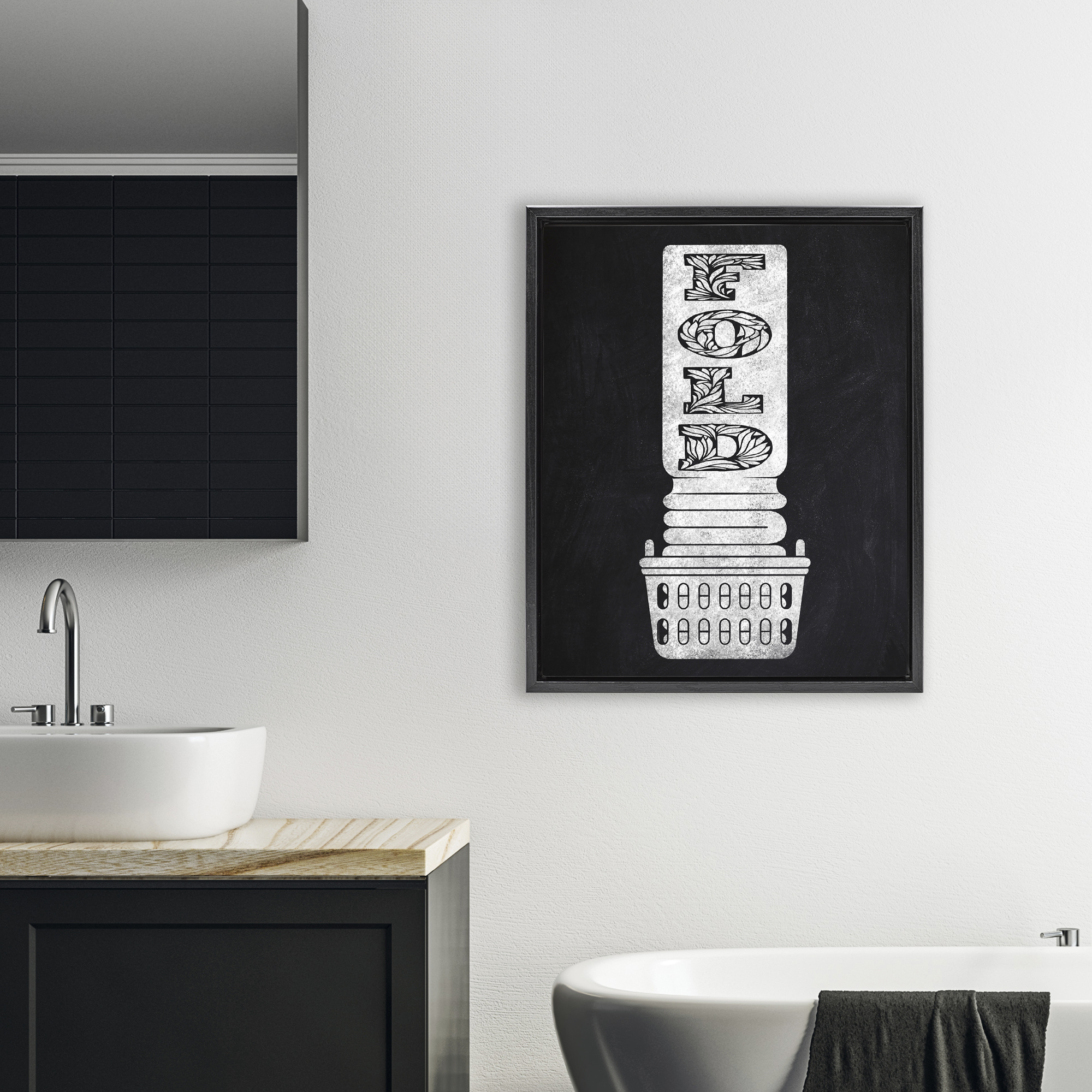 Laundry Fold Ornate Letters Black Framed Floater Canvas Wall Art, design by Marcus Prime