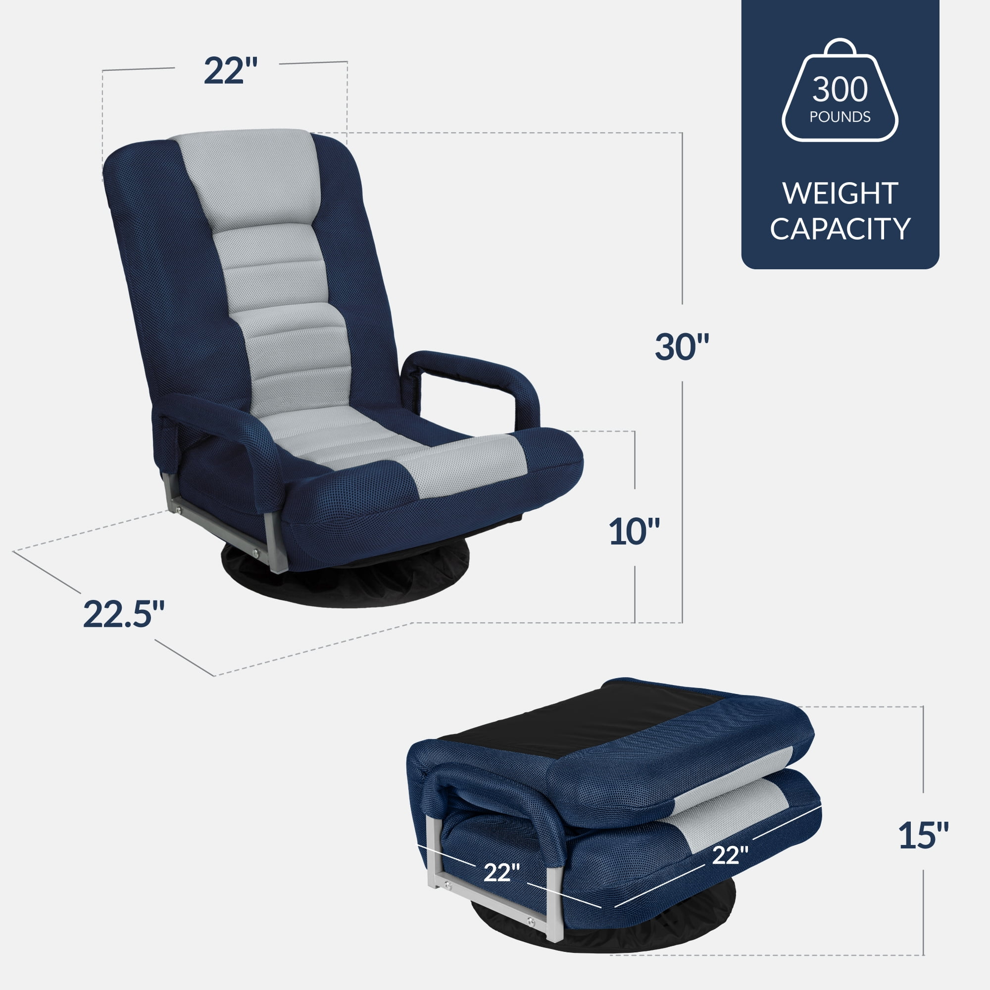Best Choice Products 360-Degree Swivel Gaming Floor Chair w/ Armrest Handles, Foldable Adjustable Backrest - Blue/Gray