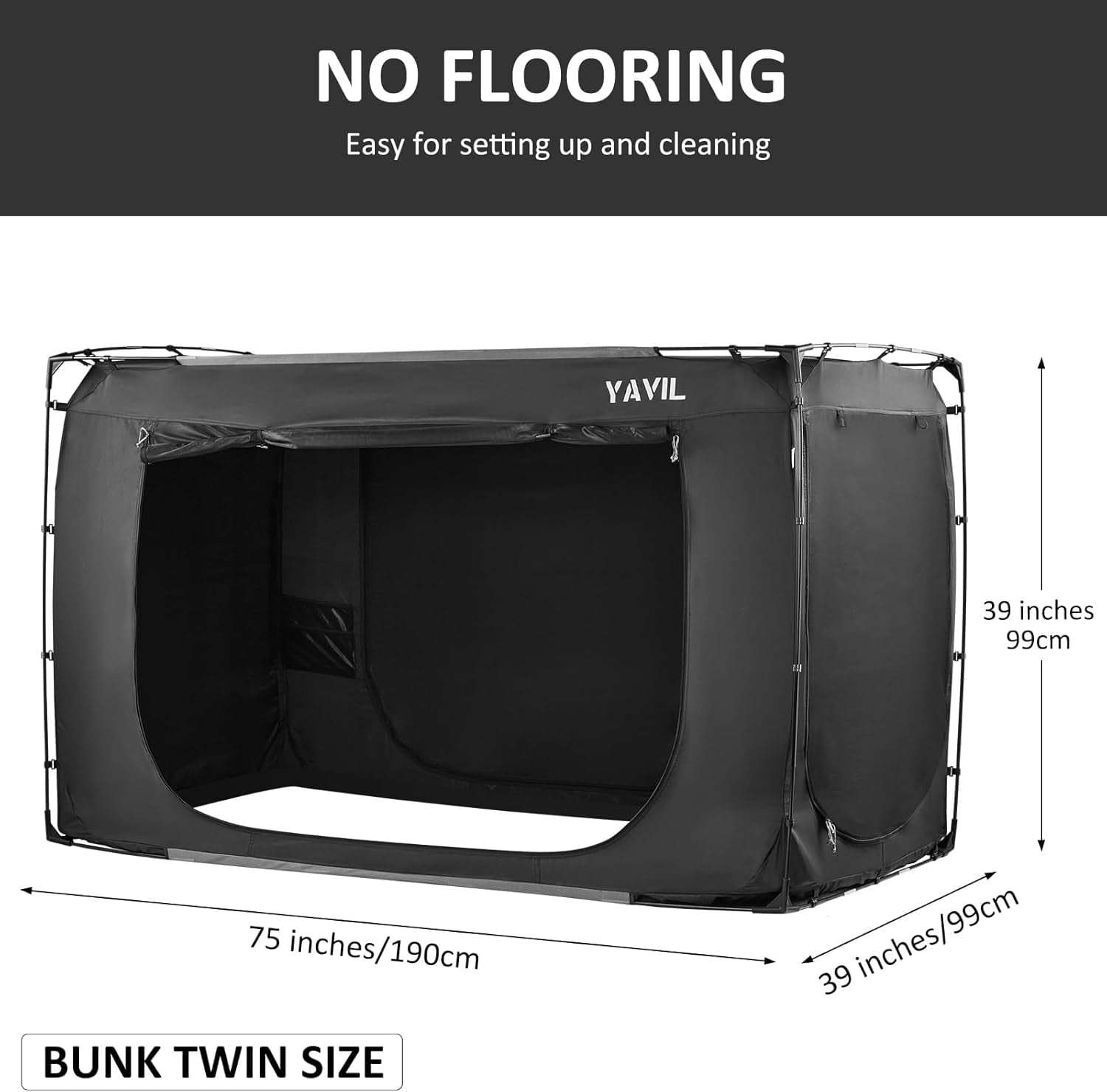 YAVIL Bunk Twin Size Bed Tent Canopy, 93% Blackout Breathable Privacy Portable Dream Tent with 3 Doors for Kids Adults Indoor Use(Mattress Not Includ