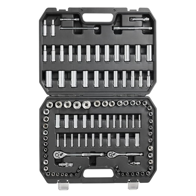 Set de enchufes VEVOR 106 unidades con accionamiento de 1/4 y 3/8 con apertura de 6 puntos