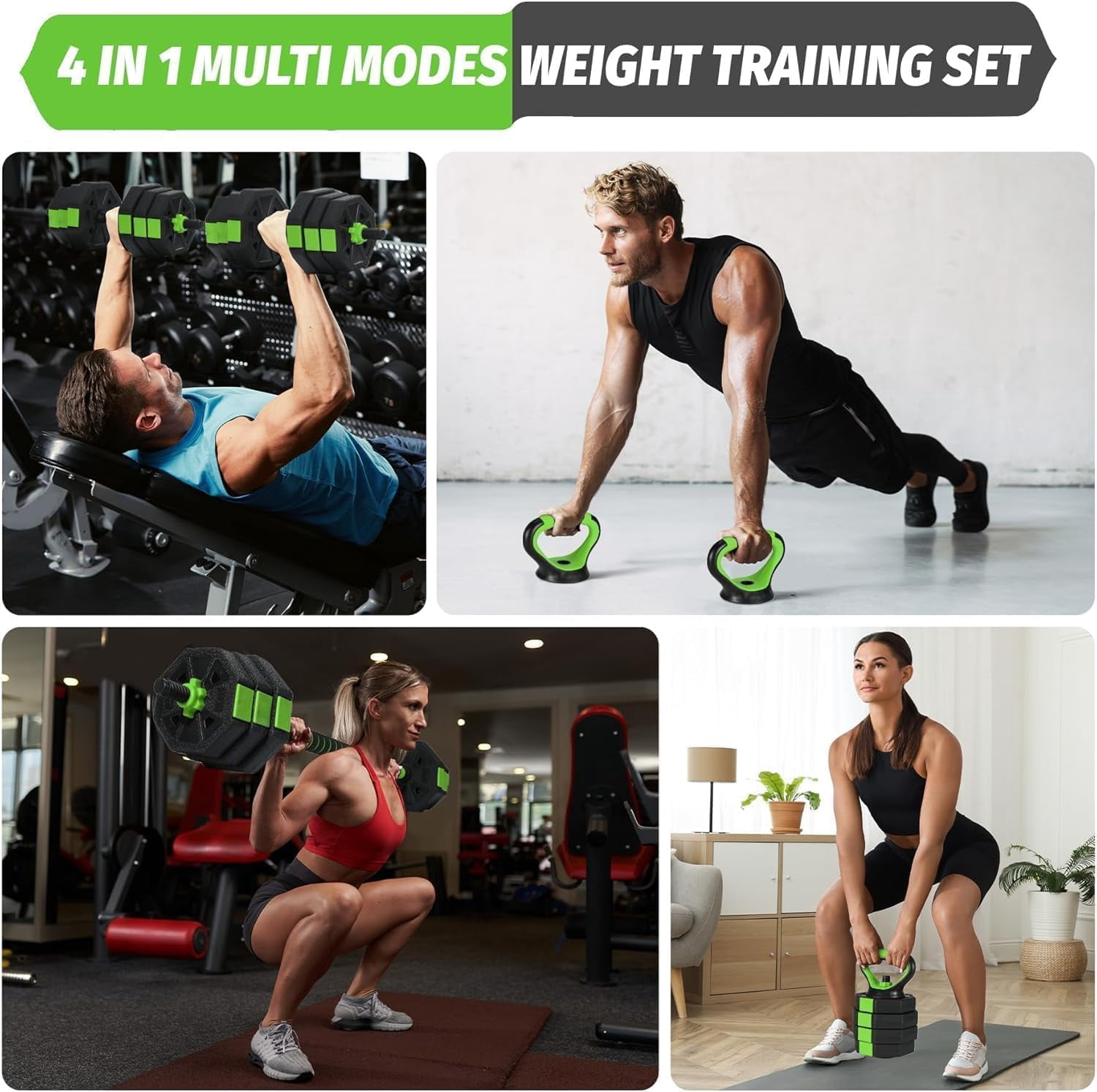 CazToi All in One Adjustable Dumbbell Set with Barbell and Kettlebell for Home Gym