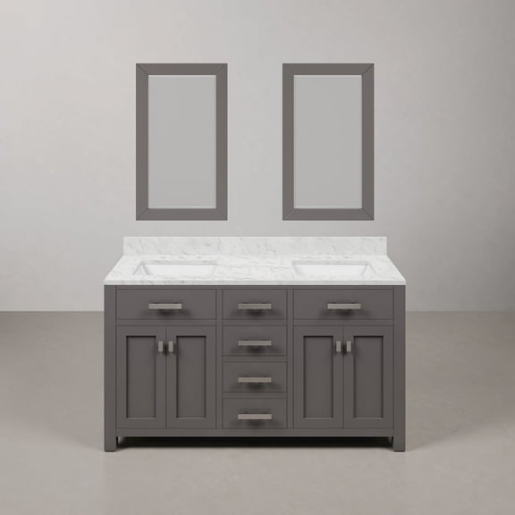 Water Creation Madison 60" Wood Double Bathroom Vanity in Gray & Chrome