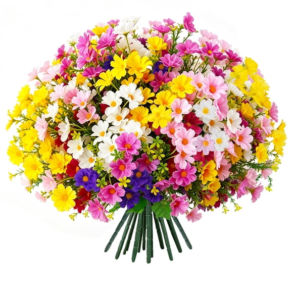 YOLETO 12 Bundles Artificial Flowers, 4 Assorted Colours Daisies, 13 inches UV Resistant Fake Flora for Outdoor and Indoor, Plastic Faux Flower Bouquet for Garden Patio Window Box Porch Home Decor