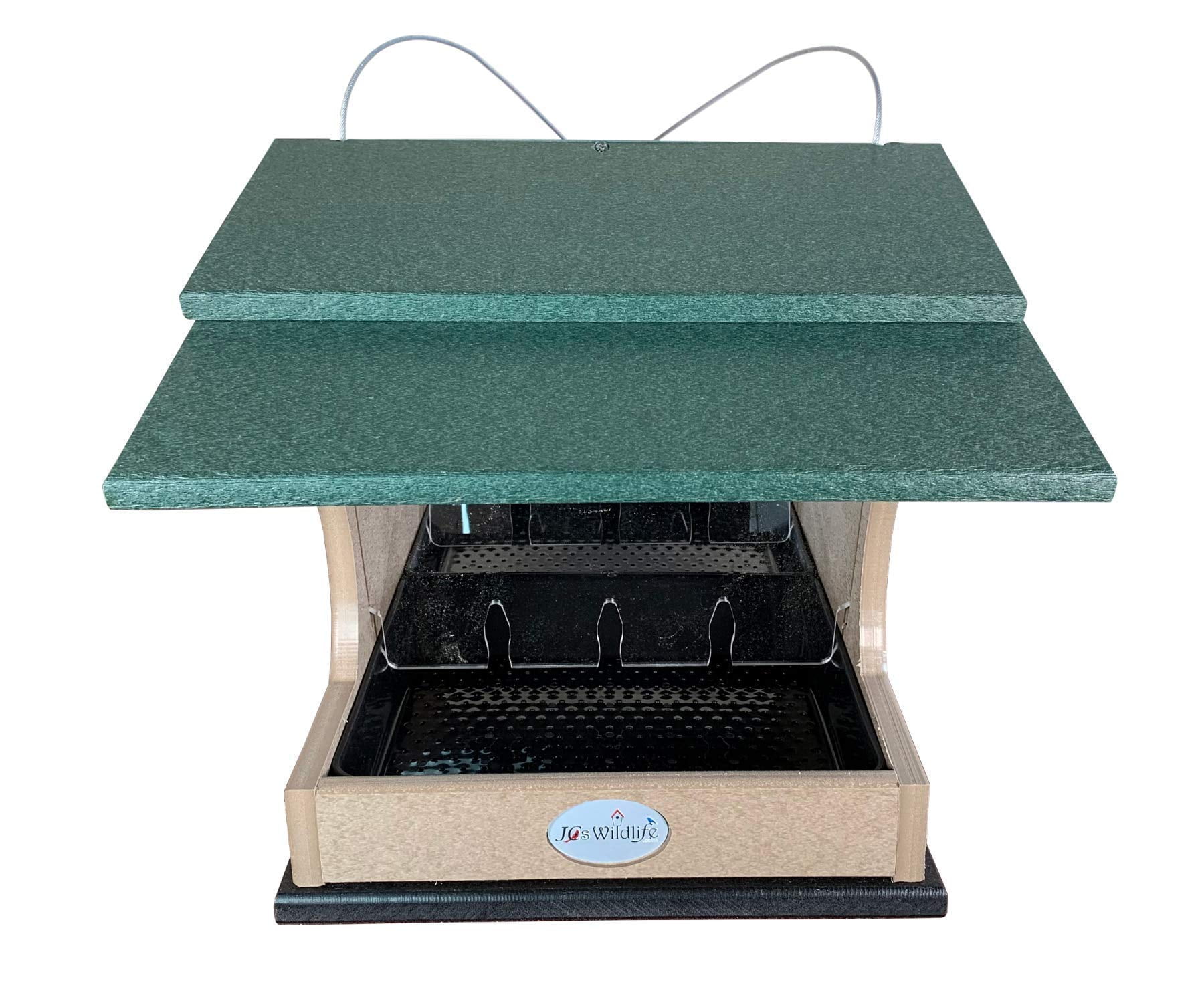JCs Wildlife Large Poly Hopper Bird Feeder (Green/Tan)