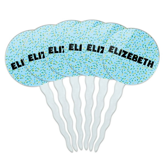 Elizebeth Cupcake Picks Toppers - Set of 6 - Blue Speckles