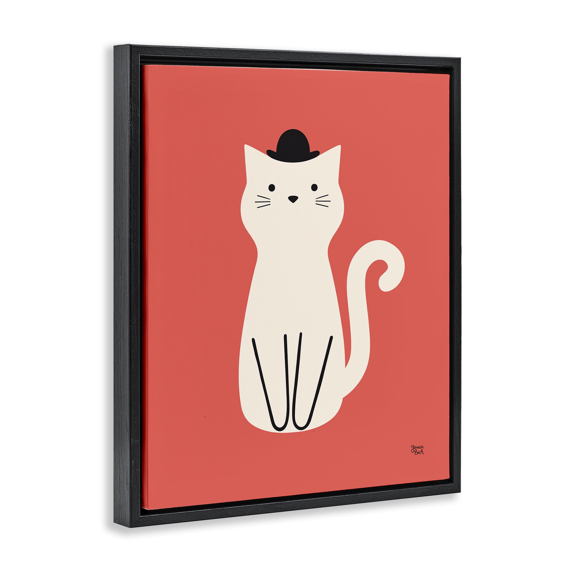 Stupell Industries Cat with Top Hat Animals Painting Black Floater Framed Canvas Art Print Wall Art, 17 x 21