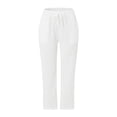 thumbnail image 5 of Bovemsi Casual Pants for Women Fashion Solid Color Cotton Flax Elastic Long Beach Leisure Trousers Linen with Pockets, 5 of 6
