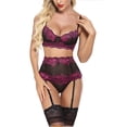 thumbnail image 3 of Conjunto de 3 piezas de lencería sexy de encaje tridimensional de dos colores, 3 of 6