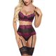 thumbnail image 3 of Conjunto de 3 piezas de lencería sexy de encaje tridimensional de dos colores, 3 of 6
