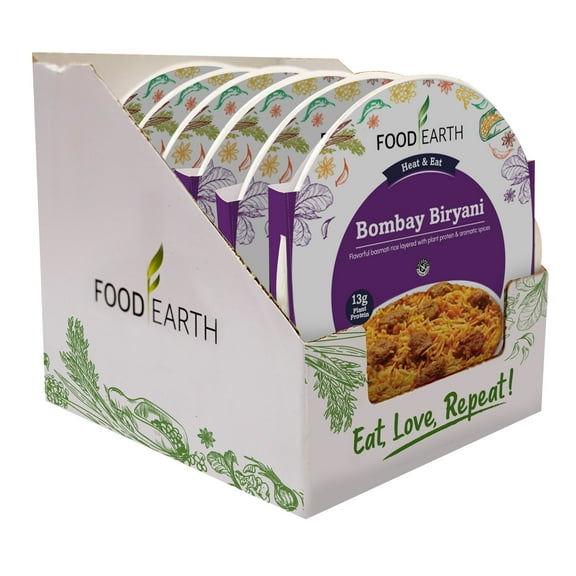 Food Earth - Bombay Biryani Ready to Eat Indian Meal , Gluten-Free, Heat & Serve,8.81 oz, 6 units Shelf Stable