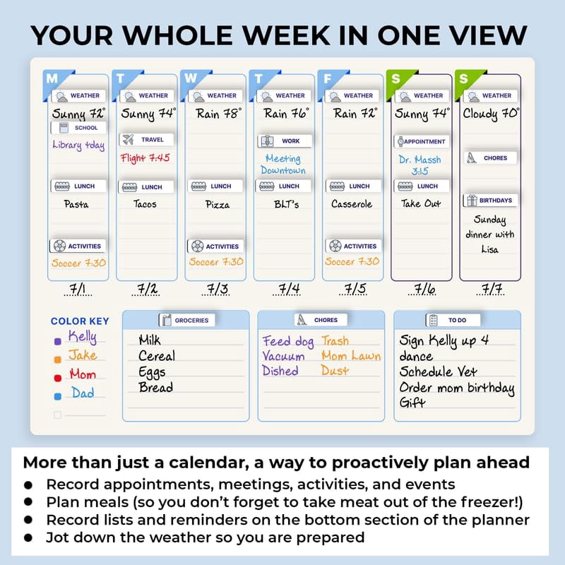 QUOKKA Magnetic Weekly Planner for Kids - Gift Reward Chore Chart Calendar