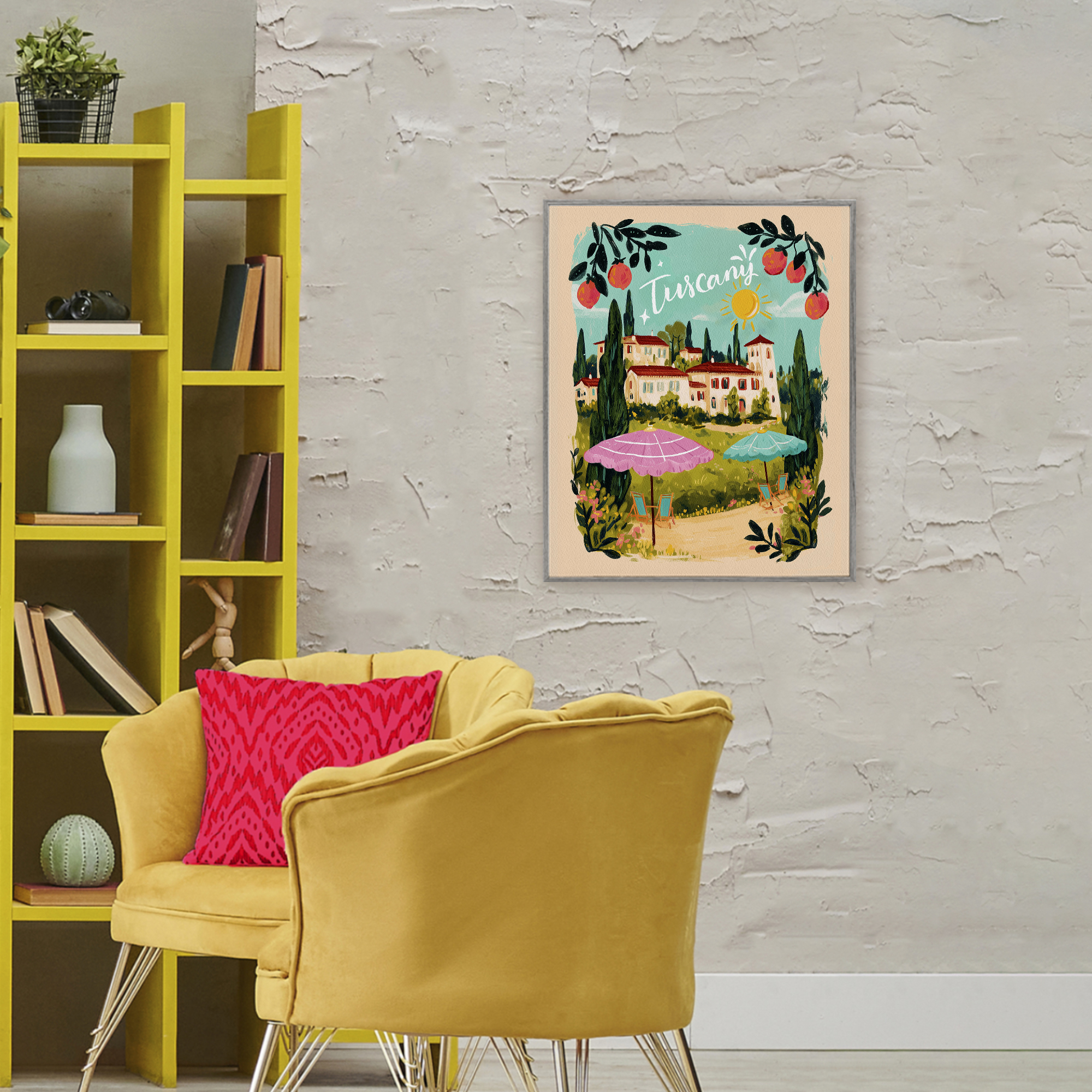 Fruit Bordered Tuscany Gray Framed Giclee Art, design by Yen