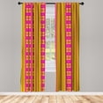 thumbnail image 3 of Ambesonne Ethnic Curtains, Traditional Ornaments, Pair of 28"x84", Hot Pink Yellow, 3 of 5