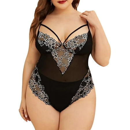 

LAPA Women s Plus Size Sexy Lace Lingerie Babydoll Sleepwear Jumpsuit