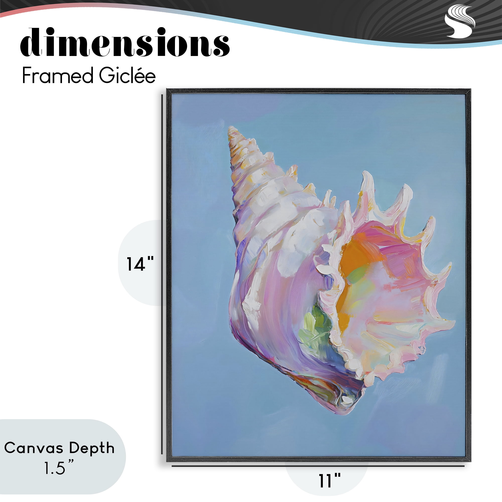 Stupell Industries Pastel Hued Conch on Blue Black Framed Giclee Art, design by The Prints Vibe