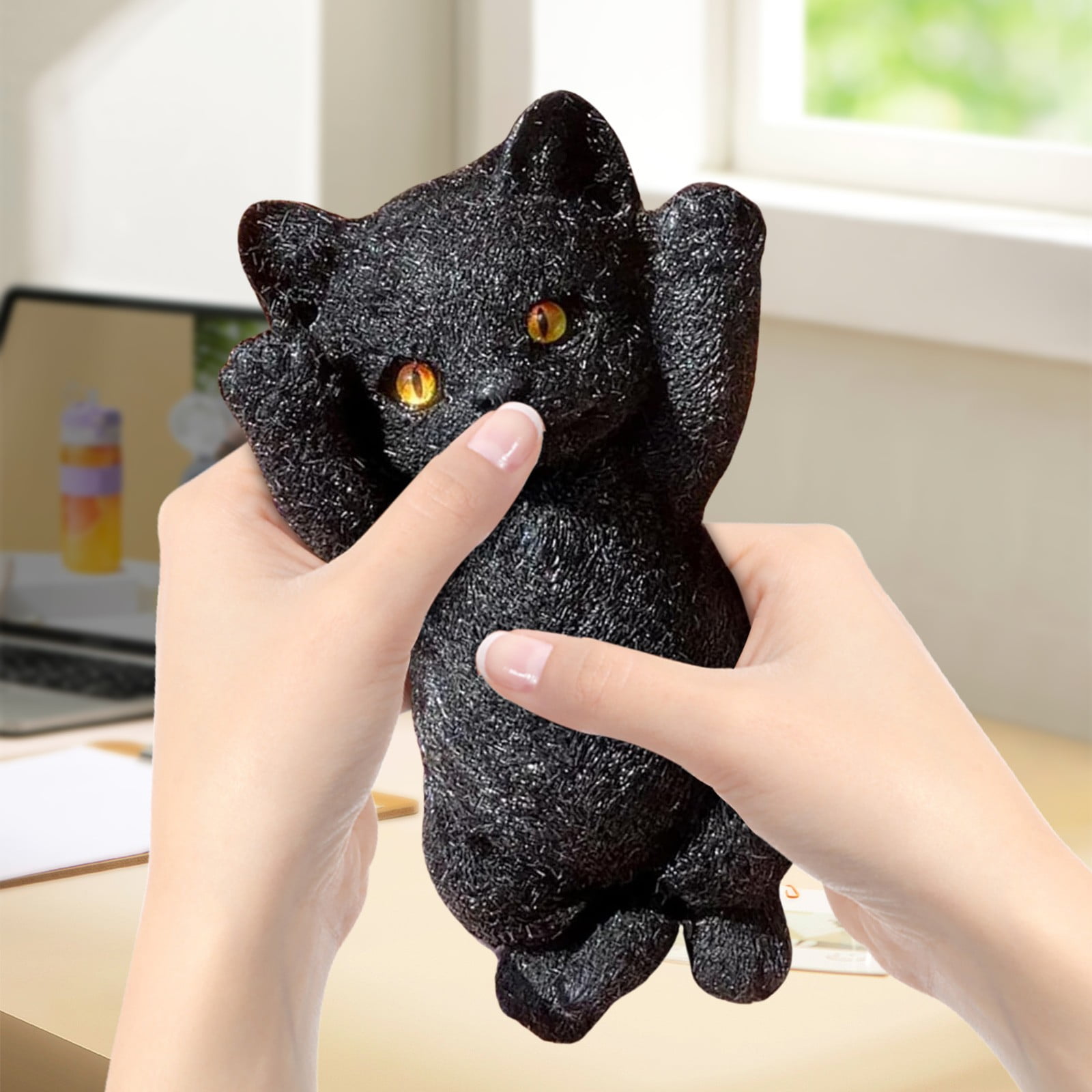 quanjun Cute Chubby Cat Squeeze Toys,8" Soft Cat Squishiesly Squeeze Toys,Cute Stand on Both Feet and Raise Both Hands Cat Squeeze Toys,Squishies Cat Fidget Toys for Anxiety&Relaxation