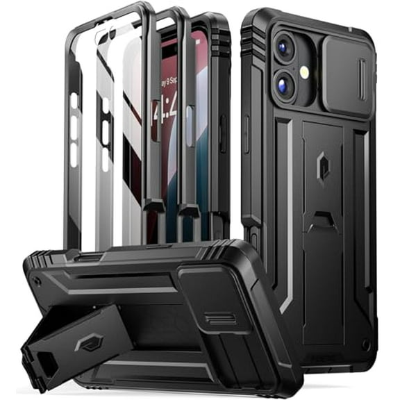 Poetic Revolution Case for iPhone 16 Plus 6.7 inch with Built-in-Screen Protector, Black