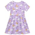 thumbnail image 2 of FORMRS Girls Short Sleeve Dress Summer Casual Round Neck A-line Beach Sundress, Sizes 2T-8T, Purple Cartoon Rabbit Pattern, 2 of 8