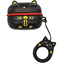 for Samsung Galaxy Buds FE(2023)/Buds 2 pro/Buds Live/Buds pro/Buds 2 Cover,Fun Cute Cartoon Creative Lucky Cat Design Silicone Earphone case with Hook (Black)