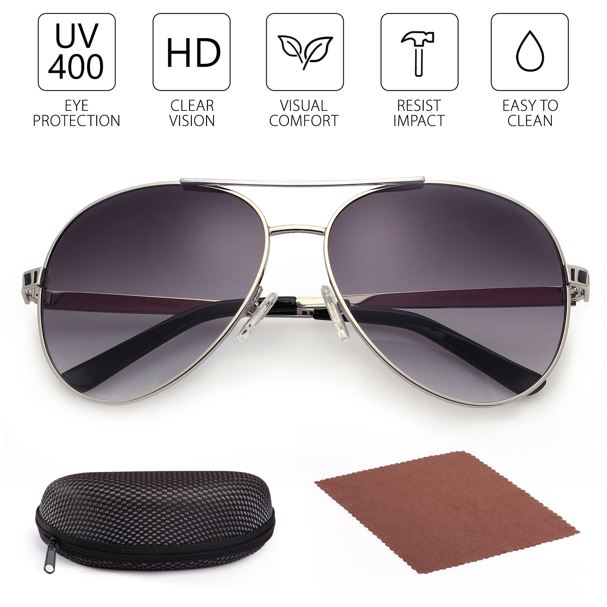 LotFancy Women's Aviator Sunglasses, Ultra Lightweight,UV400 Protection,Light Gray - image 3 of 7