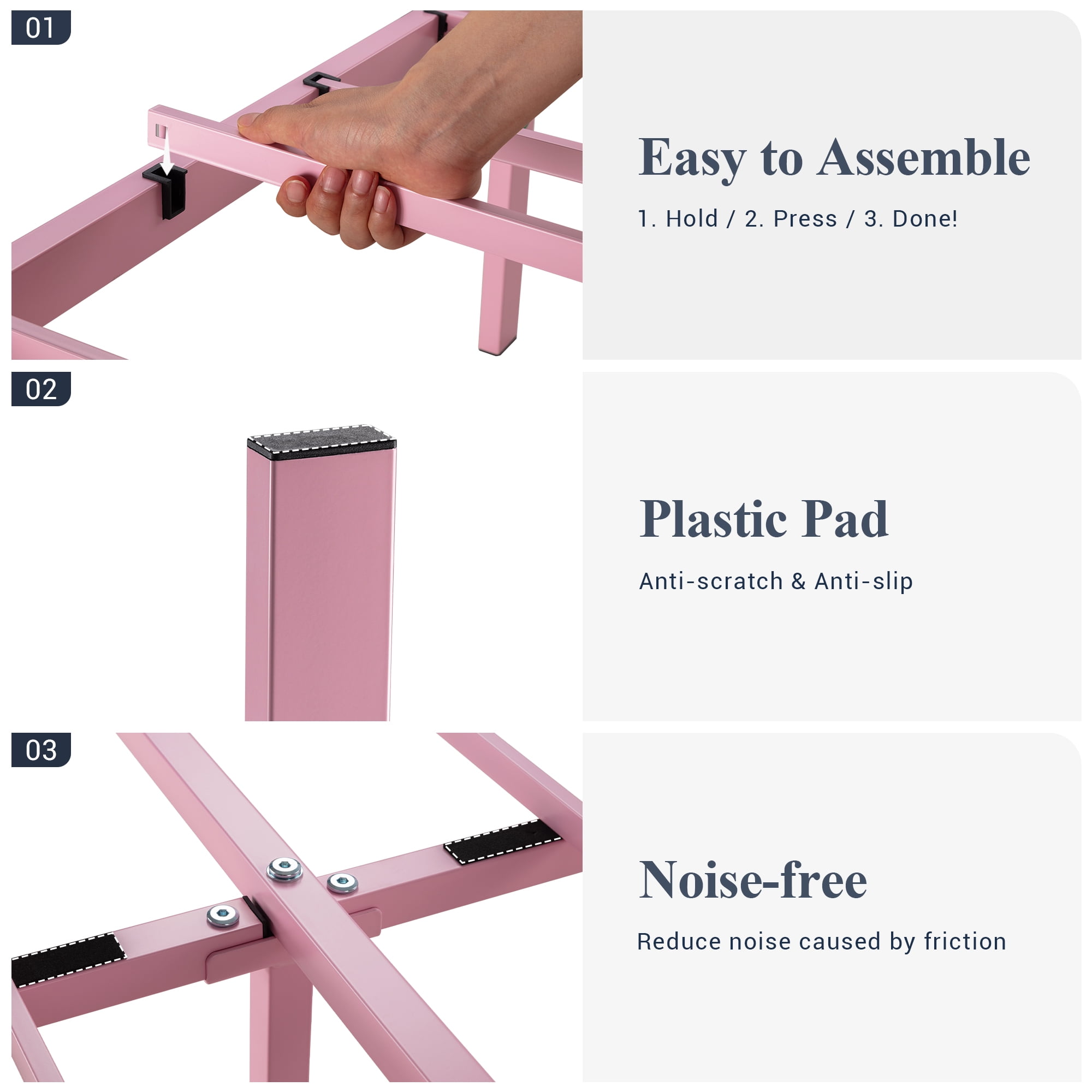 Allewie Twin Size Metal Platform Bed Frame with Victorian Vintage Headboard and Footboard, Pink