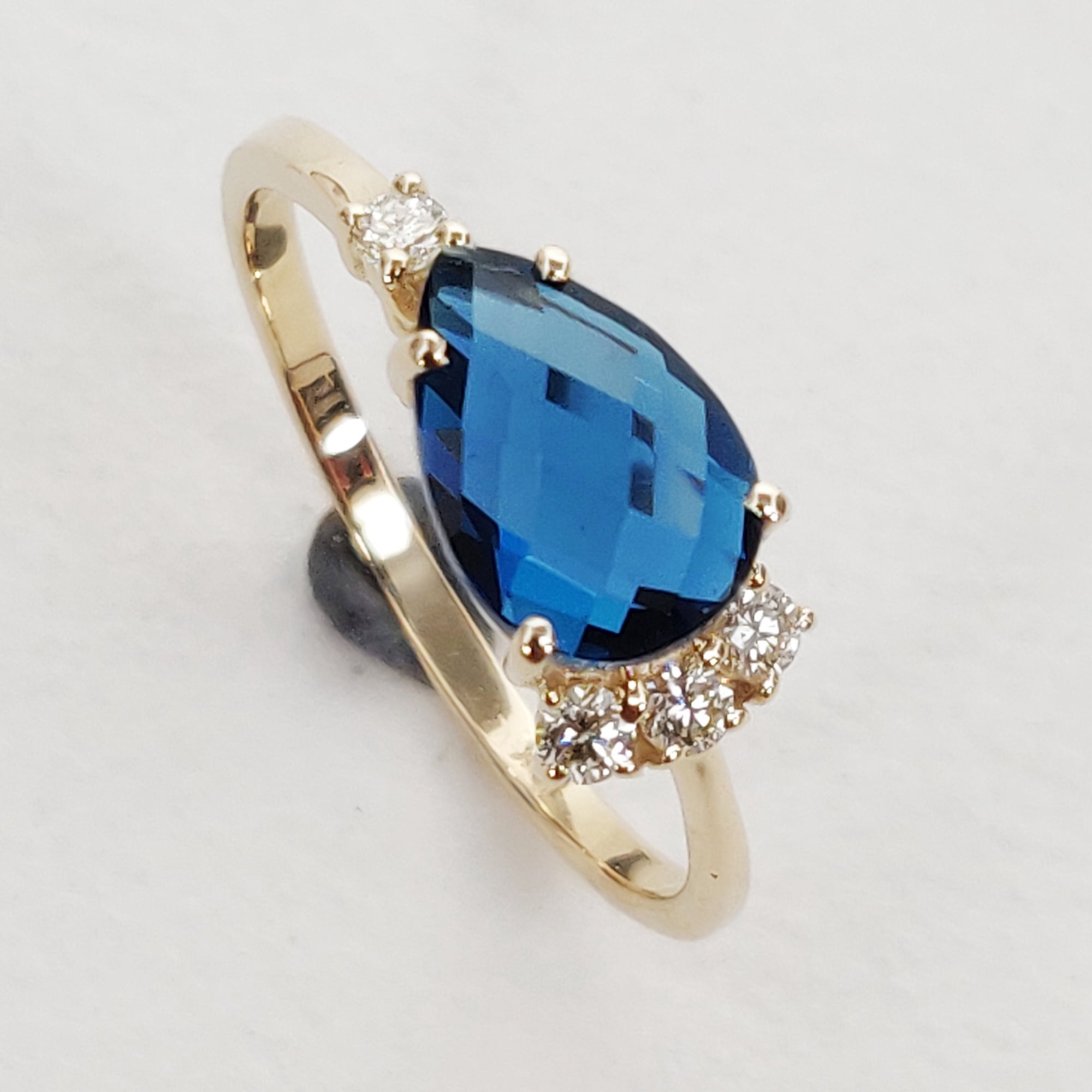 10K Yellow Gold Diamond London Blue Topaz Ring, Bridesmaids' Alternative Engagement Ring, 10K Yellow Gold London Blue Topaz Diamond Ring